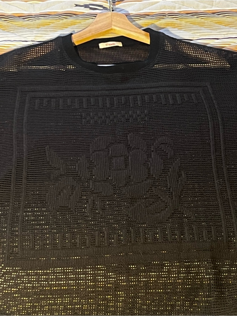 Freada Black Open Knit/Mesh Top with Floral Design - Purchased in Japan